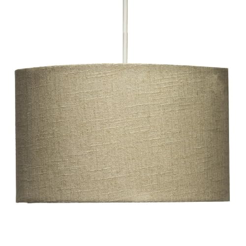 Britalia Calico Beige Linen Vintage Easy Fit Round Drum Pendant Shade | White Hard Lined | 30cm Diameter (12 Inch) | None Electric | Pendants & Table Lamps | Fits All Lampholder Types E14 E27 B15 B22