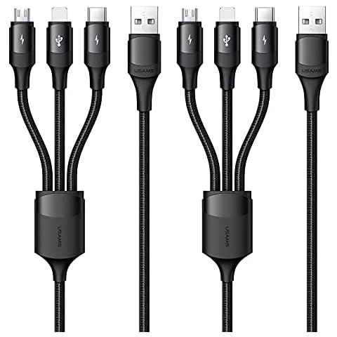 2Pack Multi Charging Cable,Wiredge 3A 4FT 3 in 1 Multiple USB Fast Charging Cable Nylon Braided Charger Cord Adapter Type C Micro USB Port Connector Compatible with Cell Phones Tablet and More (Black) Cover