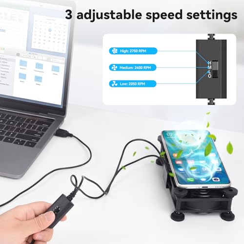 Miniatura 4 de ELUTENG Ventilador USB C 2 en 1 de Doble Fila de 80 mm, 5V, Doble Tipo C con 8 Patas que Absorben los Golpes, 3 Velocidades Ajustables para PS5, PS4, PC, Portátil, Router