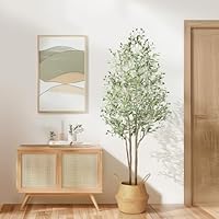 Alupssuc 6FT Olive Tree Artificial with White Pot, Faux Fake Olive Tree Indoor Outdoor with Natural Wood Trunk & Lifelike Fruits, Perfect for Modern Home Office Living Room Floor Decor
