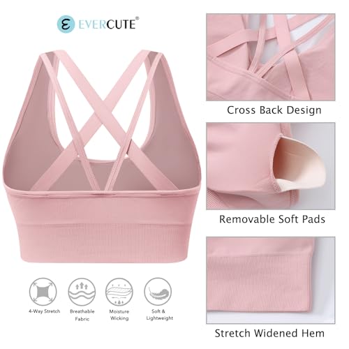 Image of Evercute Cross Back Sport Bras Padded Strappy Criss Cross Cropped Bras for Yoga Workout Fitness Low Impact