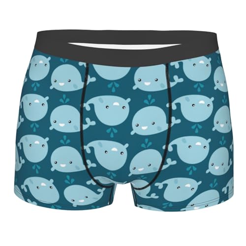 Yiyilong Calzoncillos tipo bóxer con estampado de ballenas de dibujos animados para hombre, pantalones cortos de microfibra elástica, ropa interior para uso diario, Negro -, Large