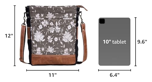 Image of CLA Bags SEL de MER Upcycled Olive Green Blossom Print Canvas & Leather Shoulder Bag, Canvas Crossbody Bags for Women