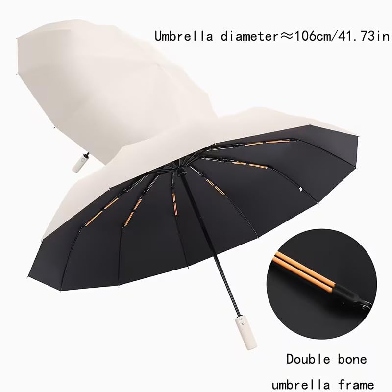 Image of Umbrella, UV Big Size Umbrella for Sun Protection Rain Windproof Strong large 3 fold for men women kids boys girls Perfect small & stylish Windproof & Compact (Cream)