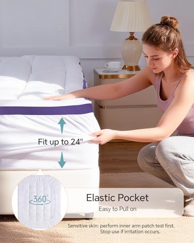 Image of ChiXpace Dual Layer 4 Inch Memory Foam Mattress Topper King - 2 Inch Gel Memory Foam and 2 Inch Pillow Top Mattress Pad, 7-Zone Egg Crate King Size Mattress Topper(White)