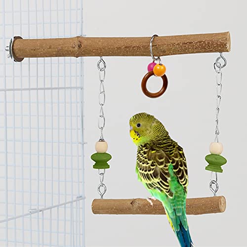 Image of La La Pet Wood Bird Swing with Hardware Pet Bird Swing Parakeet Perch Stand Cockatiel Perch Swing Lovebird Cage Perch Bird Swing Toy for Bird Cage Decoration