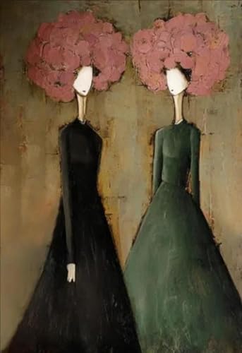 Toile minimaliste deux femmes pour salon chic, décoration murale Baibexing 50x70