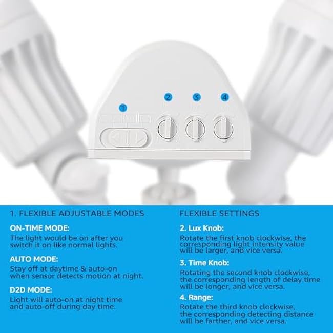 LEONLITE COB LED Security Light, Motion Sensor Flood Lights Outdoor, Aluminum, 3 Modes Motion Detector+Dusk to Dawn+Switch Control, 100-277V, Adjustable 2-Head, IP65, 5000K Daylight, ETL, White
