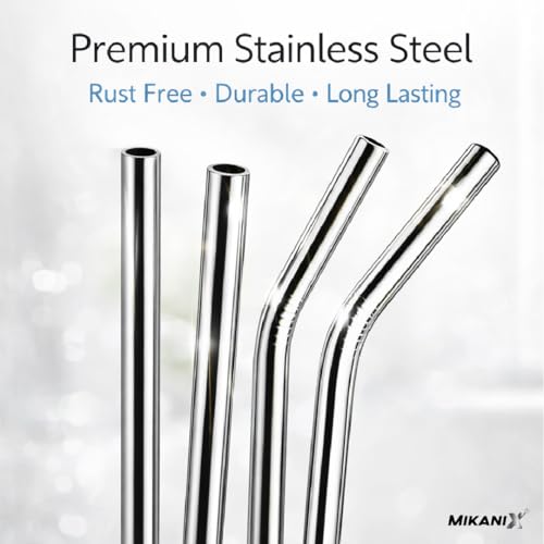 Image of MIKANIX Reusable Stainless Steel Straws Set (5 Pack) with Cleaning Brush | Eco-Friendly, Food-Grade Metal Drinking Straws for Juice, Smoothies & Beverages (Set of 2)