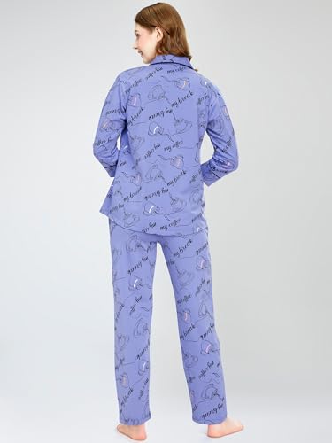 Image of ZEYO Night Suit for Women's Cup & Saucer Printed Cotton Night Dress of Shirt and Pajama Set 5757