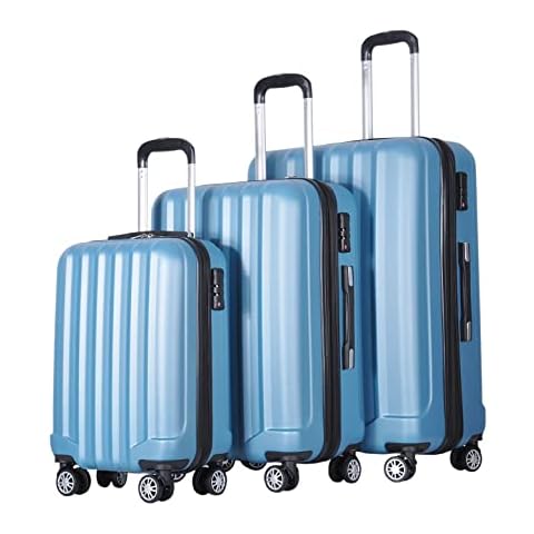 BEIBYE TSA-Schloß 2080 Zwillingsrollen 3 TLG. Reisekofferset Koffer Kofferset Trolley Trolleys Hartschale (Ice Blue) Cover
