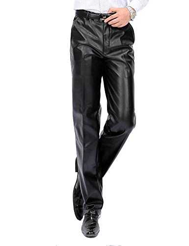Men`s Classic Business Casual Regular-Fit Faux Leather Pants3