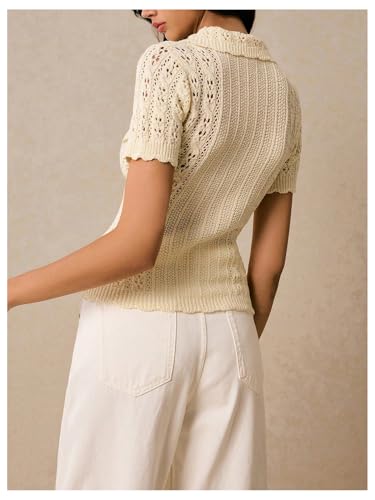MakeMeChic Women's Short Sleeve Sweater Button Front Collared Fitted Pullover Tops3