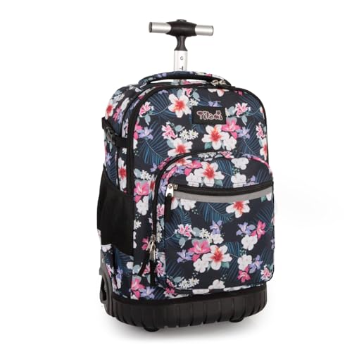 Tilami Rolling Backpack for Kids 18 inch Boys and Girls Laptop Backpack Flowers