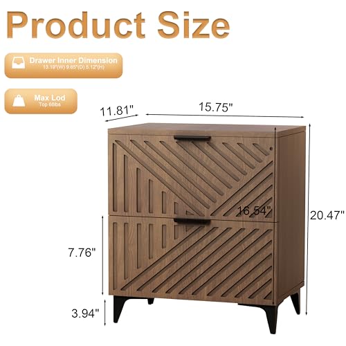Royal Windsor Small Night Stand Set of 2, Fluted Nightstand with 2 Drawers, Side End Table with Storage, Modern Night Stand Bedside Table for Small Indoor Rooms, Brown