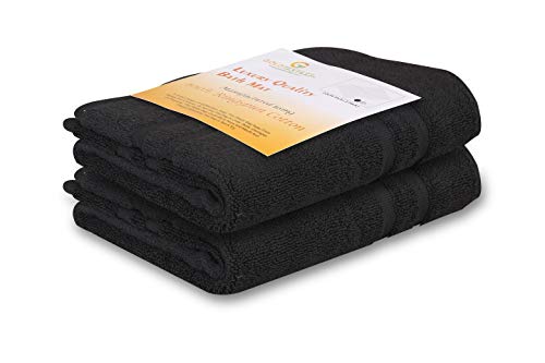 Gold Textiles Premium Bath Mat Set for Tub Shower - 2 Pack | 22x34 inches | Black [ Not a Bathroom Rug] - 100% Ring Spun Cotton - Highly Absorbent & Non Slip Bath Mat Towel - Machine Washable