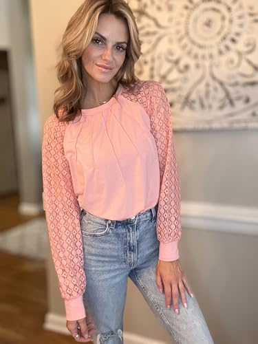 Image of HOTOUCH Women's Lace Long Sleeve Spring Dressy Casual Business Work Trendy Shirts