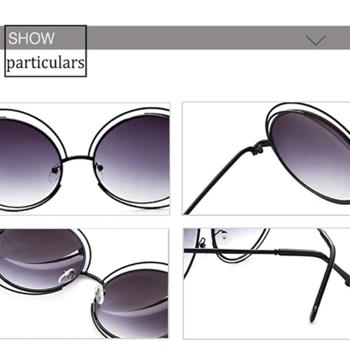 Lunettes de soleil rondes vintage gris argenté à grande monture métallique chic pour femmes