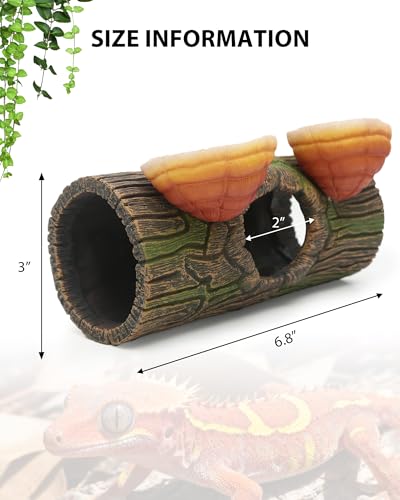 2 in 1 Magnetic Crested Gecko Hide, Reptile Hideout & Water Dish Food Bowl, Resin Hollow Log Cave, Reptile & Amphibian Habitat Hideouts, Terrarium Decor - Thumbnail 6