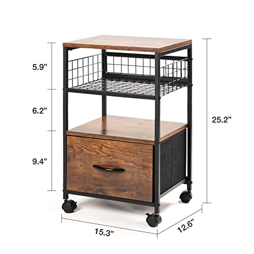 Modern Nightstand Mobile Side Table With Drawer Storage Shelf And Wheels Bedside Industrial Night Stand End Table For Living Room Bedroom Office (Brown) #TOP2