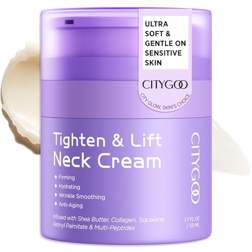 CITYGOO Neck Creams For Tightening and Firming: Anti-Aging Neck Chest Tightening Cream With Collagen Peptides For Mature Skin - Deep Moisturizer For Dry Sensitive Skin Day Night Use (Purple)