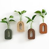 GRID FORTE Wood Wall Arched Propagation Vases (Set of 4), Hanging Plant and Flower Vases, Home Decor...