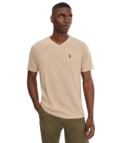 Image of U.S. Polo ASSN. Men's Solid V‑Neck T-Shirt, Khaki Heather, XX-Large