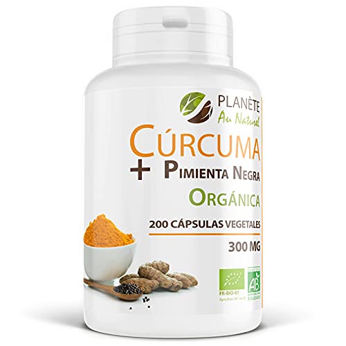 Cúrcuma + Pimienta Negra Orgánica - 300 mg - Curcumina - 200 cápsulas vegetales