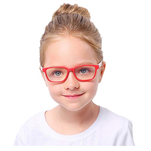 Shiratori Kids Childrens Anti-Blu-ray Glasses Nerd Retro Silicone Clear Lens Eye Glasses Soft Frame Red