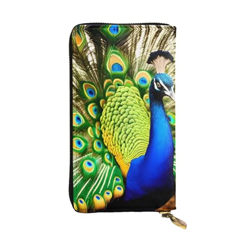 Beautiful Peacock Prints Leather Long Clutch Wallet for Fashionable Girls and Women - Durable, Stylish, and Functional, Black, One Size