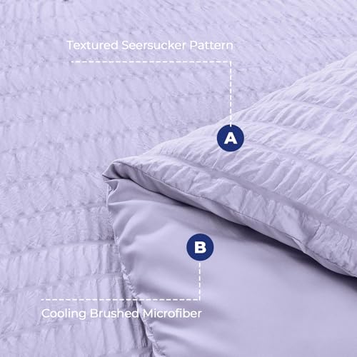 Image of HYMOKEGE Light Purple Full Size Comforter Sets Seersucker 7 Pieces, All Season Luxury Bed in a Bag for Bedroom, Bedding Set with Comforter, Sheets, Pillowcases & Shams