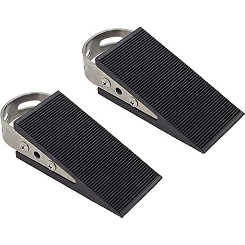 Decor Door Stopper | 2 Pack Stainless Steel and Rubber Heavy Duty Design Wedge Door Stops | Stackable | Works on All Floor Types | Easy to Store | Black Cover
