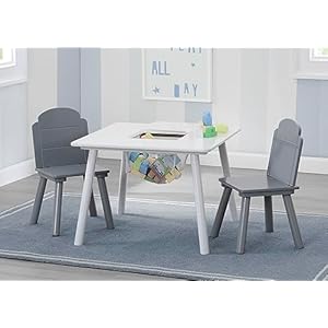 Delta Children Finn Table and Chair Set with Storage, White/Grey Delta Children Finn Table and Chair Set with Storage WhiteGrey
