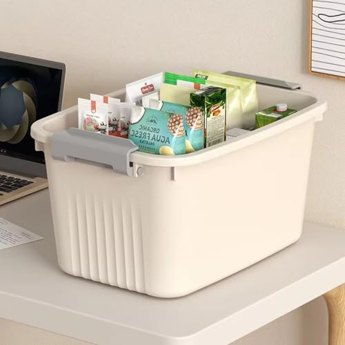 Image of KREPS Plastic Storage Bins With Latching Lids Stackable Containers, Large Storage Box For Bedroom, Basement, Classroom, Camping, Office (CREAM, LARGE - 14.5 X 10.5 X 8.2 INCH, PACK OF - 1)