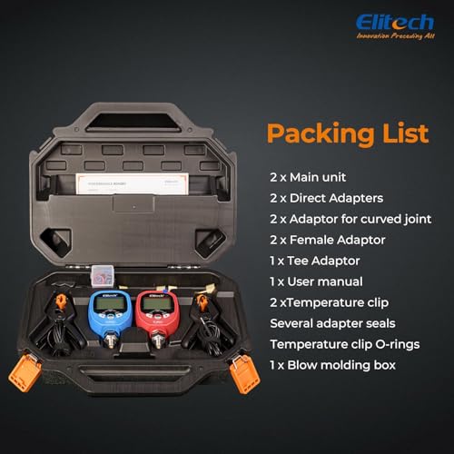 Elitech PT-500/800pro Digital Manifold Gauge with APP Control, Auto Superheat/Subcool Calculation, Compatible with 140 Refrigerants, for HVAC AC Refrigeration Maintenance