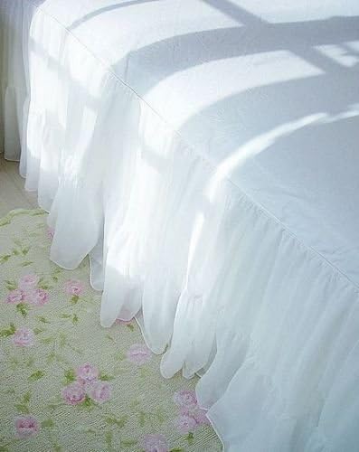 Swanleke Victorian Romantic Two Layers Exquisite Chiffon/Cotton White Bed Skirt 1409 (Queen)