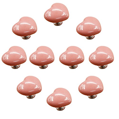 Knob Handle,10PCS 38mm Red Cute Heart Shape Ceramic Knobs, Candy Color Baby Kid's Children's Furniture Handles Pulls for Door Cabinet Drawer Cupboard Dresser Bin Chest Bookcase etc with Screws (Color