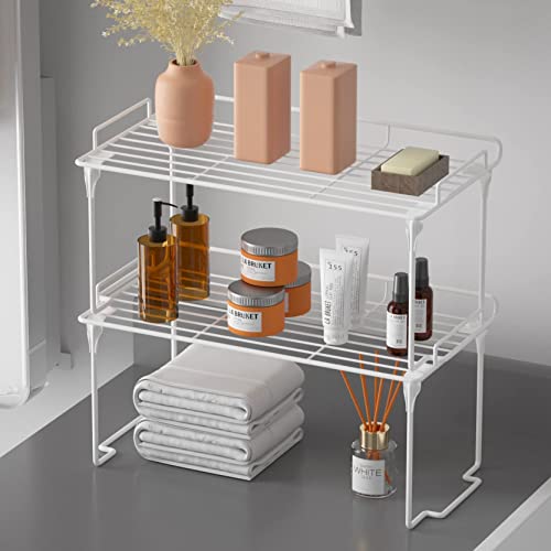 Ipegtop Stackable Cabinet Shelf Organizers, Set Of 2 Kitchen Countertop Cupboard Storage Rack, Pantry Stand Shelves Space Saving For Kitchen, Bedroom, Bathroom, White #TOP5