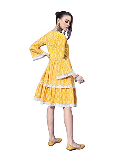 Image of ishin Women's Cotton Embroidered A-Line Mini Dress ..