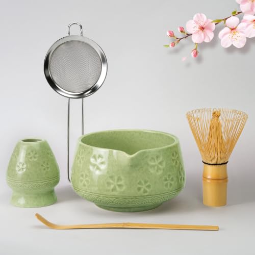 Jidkuld Matcha Whisk Set, Matcha Kit Gifts for Matcha Lovers, Mottled Green