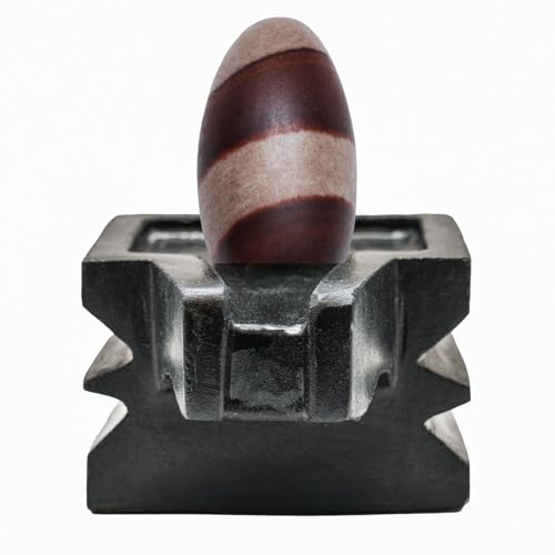 Image of PANDIT NM SHRIMALI Narmadeshwar Shivling Stone with Jaldhari Stand for Shiv Pooja | Natural Narmada Stone with Square Jaldhara (Jaladhara: 4 inch, Narmadeshwara: 3 inch)