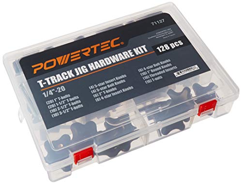 POWERTEC 71127 Jig and Fixture T-Track Hardware Kit w/Knobs and 1/4-20 Threads | 128 Piece Set