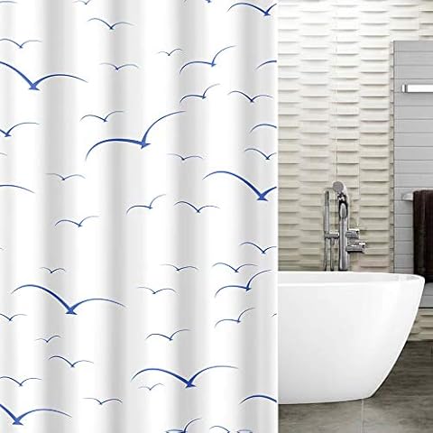 Tatkraft Seagulls Shower Curtain 180X180cm Waterproof Textile Polyester 12 Oval Rings Cover