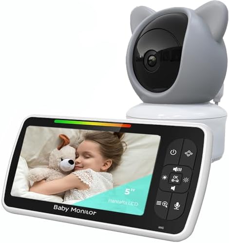 Babá Eletrônica, 5" 720P HD Bebê Câmera com Tela, Áudio Bidirecio...