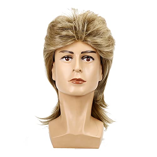 Männer Blonde Vokuhila 80er Mullet Perücke Herren Lang Synthetische Haare Cosplay Halloween Kostüm Party Beweig
