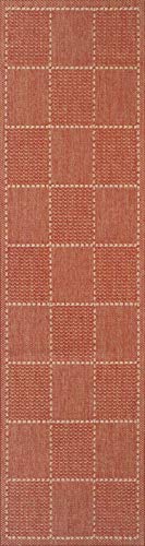 Oriental Weavers Rust Red Flat-weave Checked Non Slip In and Outdoor Hall Rugs Runner 60cm x 180cm