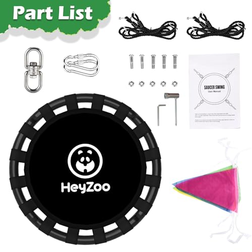 Image of HeyZoo Saucer Swing, 40 Inch Swing Sets for Backyard and Outdoor Playground, 900lbs Weight Capacity, with 360 Degree Swivel, Gifts for Kids, Black