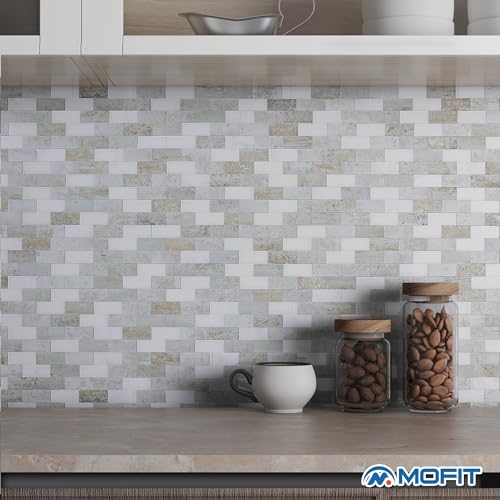 M MOFIT 3d Metro Mosaik Fliesen Selbstklebend Steinoptik Matte,Fliesenaufkleber Marmor Optik Ziegel Fliesen Wand Aufkleber (Grauer Rost,10 Stücke)