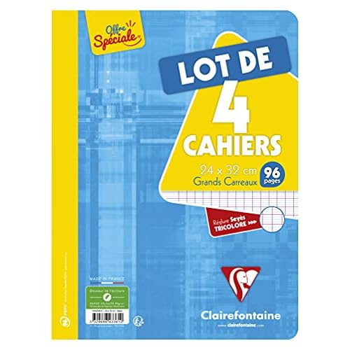 Clairefontaine Metric Cahier Grands carreaux sans spirales 96 pages 24 x 32 Assortis Lot de 4