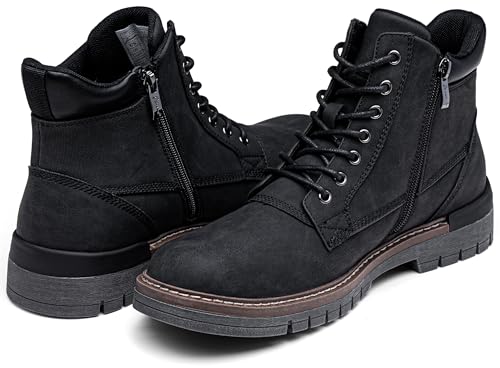 Image of Jousen Mens Chukka Boots Lace-Up Side Zipper Ankle Support Boots for Men | Synthetic upper, non-slip rubber sole, removable memory foam insoles, padded collar ankle support, wide available